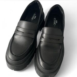 Black Leather Chunky Platform Loafers